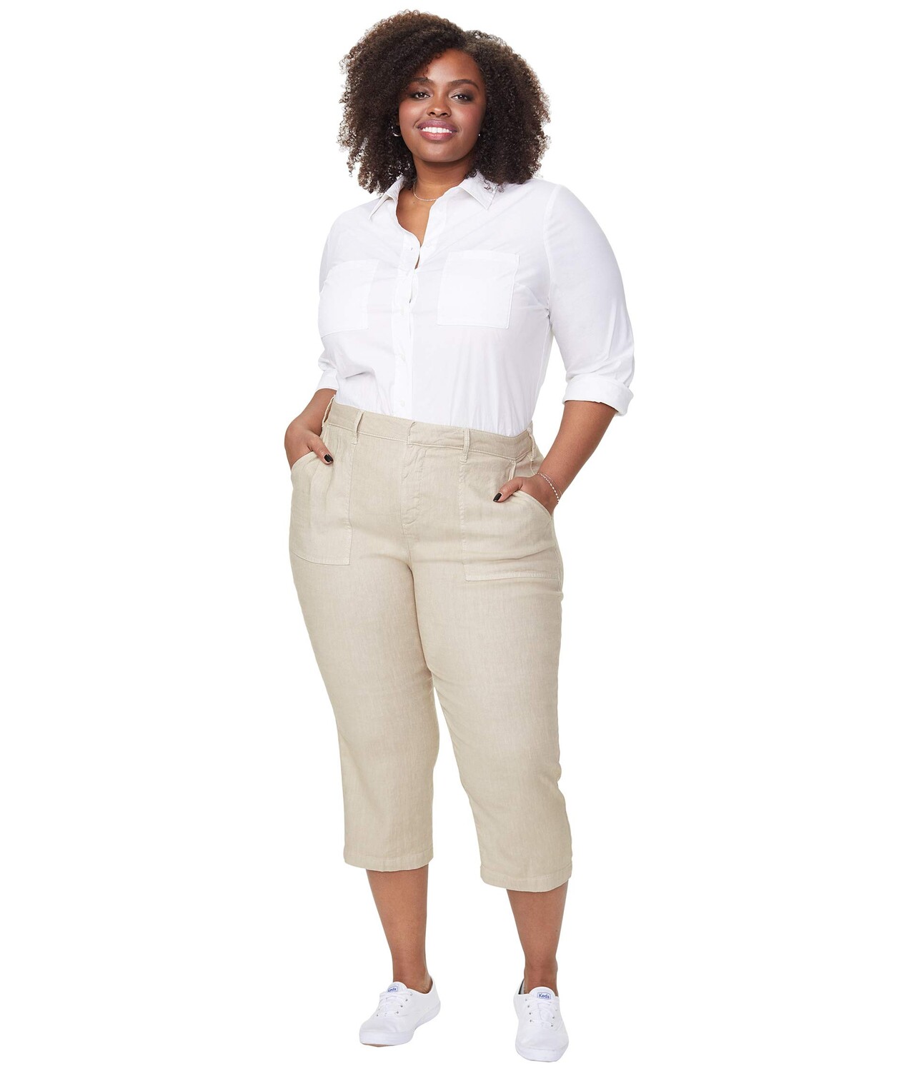

Джинсы NYDJ Plus Size, Plus Size Utility Pants in Stretch Linen in Feather