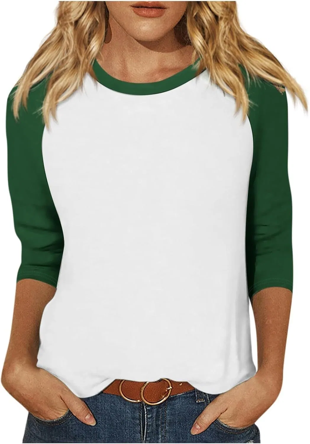 Женская футболка с 3/4 рукавом Color Block, Green