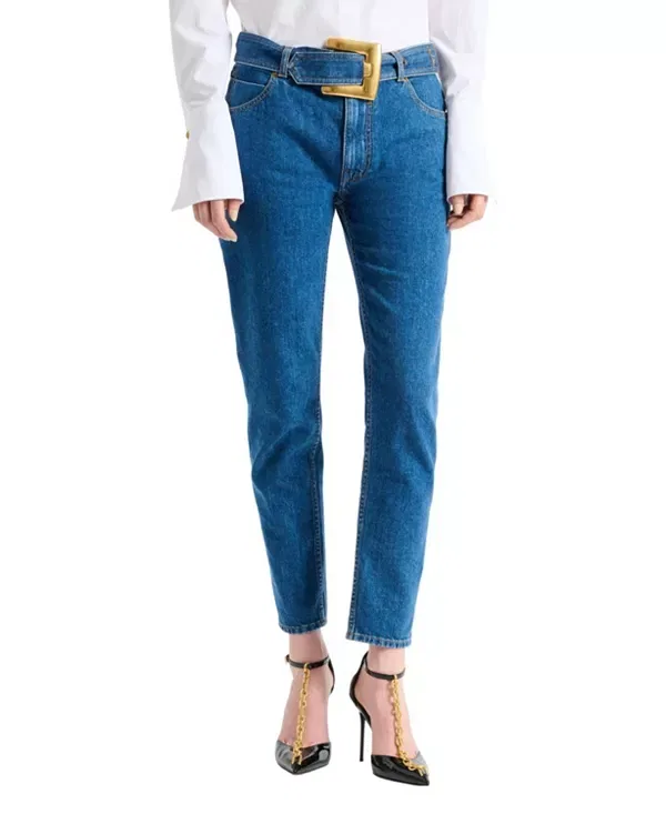 Женские джинсы с поясом Balmain, синий