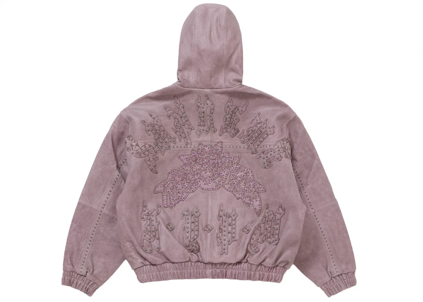 Мужская кожаная куртка с капюшоном и шипами Supreme Jacket, Lilac — фото 3