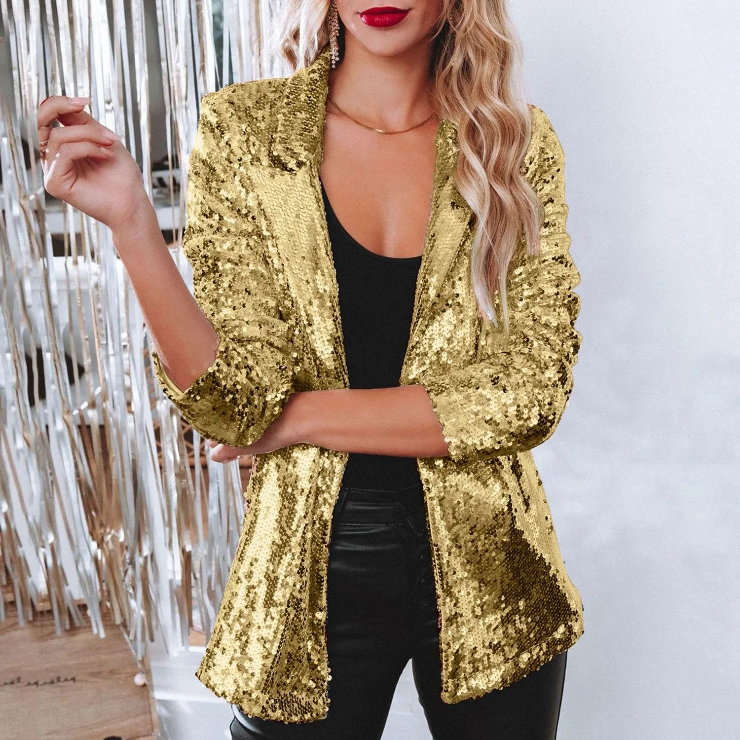 Женская куртка с блестками, хлопковая, непромокаемая, Glitter Jacket, Gold — фото 2