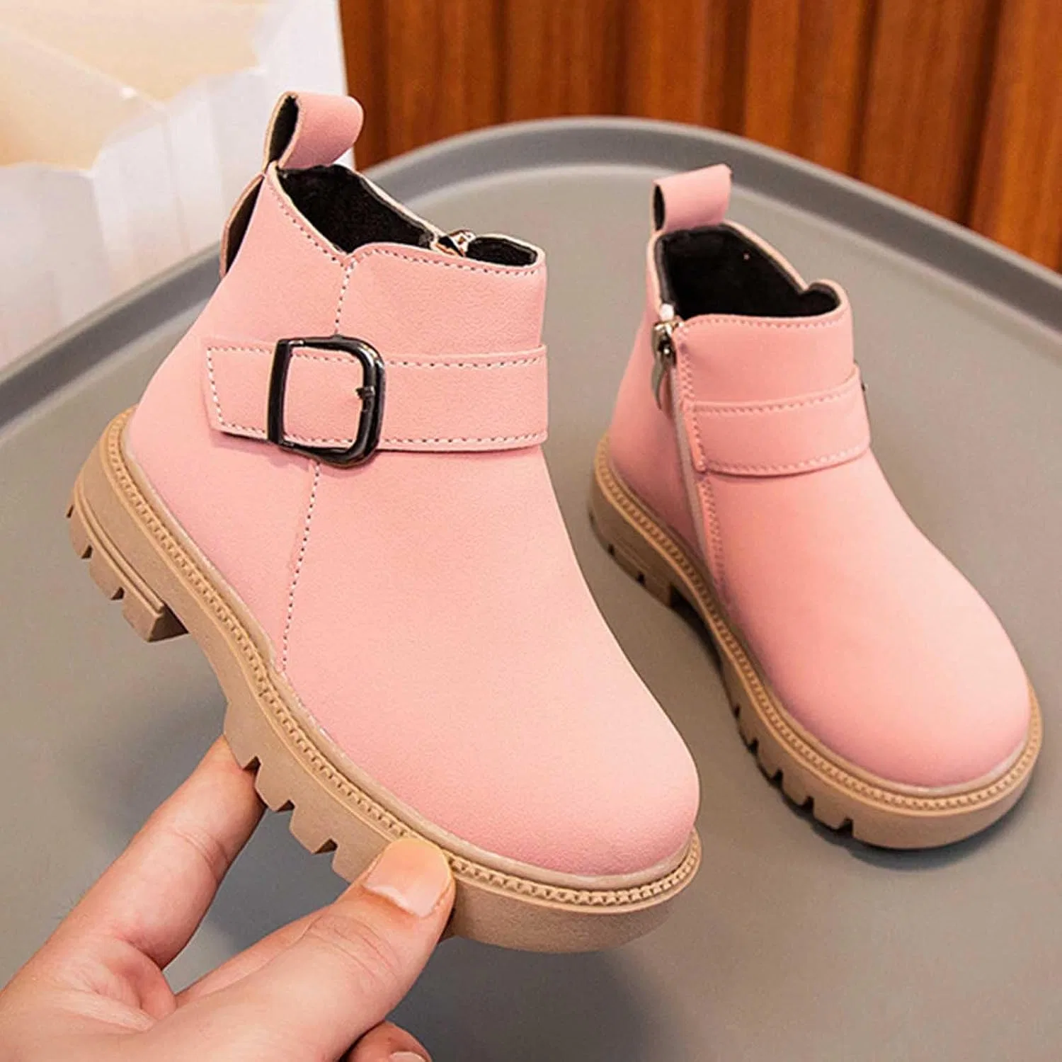 Детские ботинки для девочек с тёплой подкладкой SHOPESSA, Brown — фото 2
