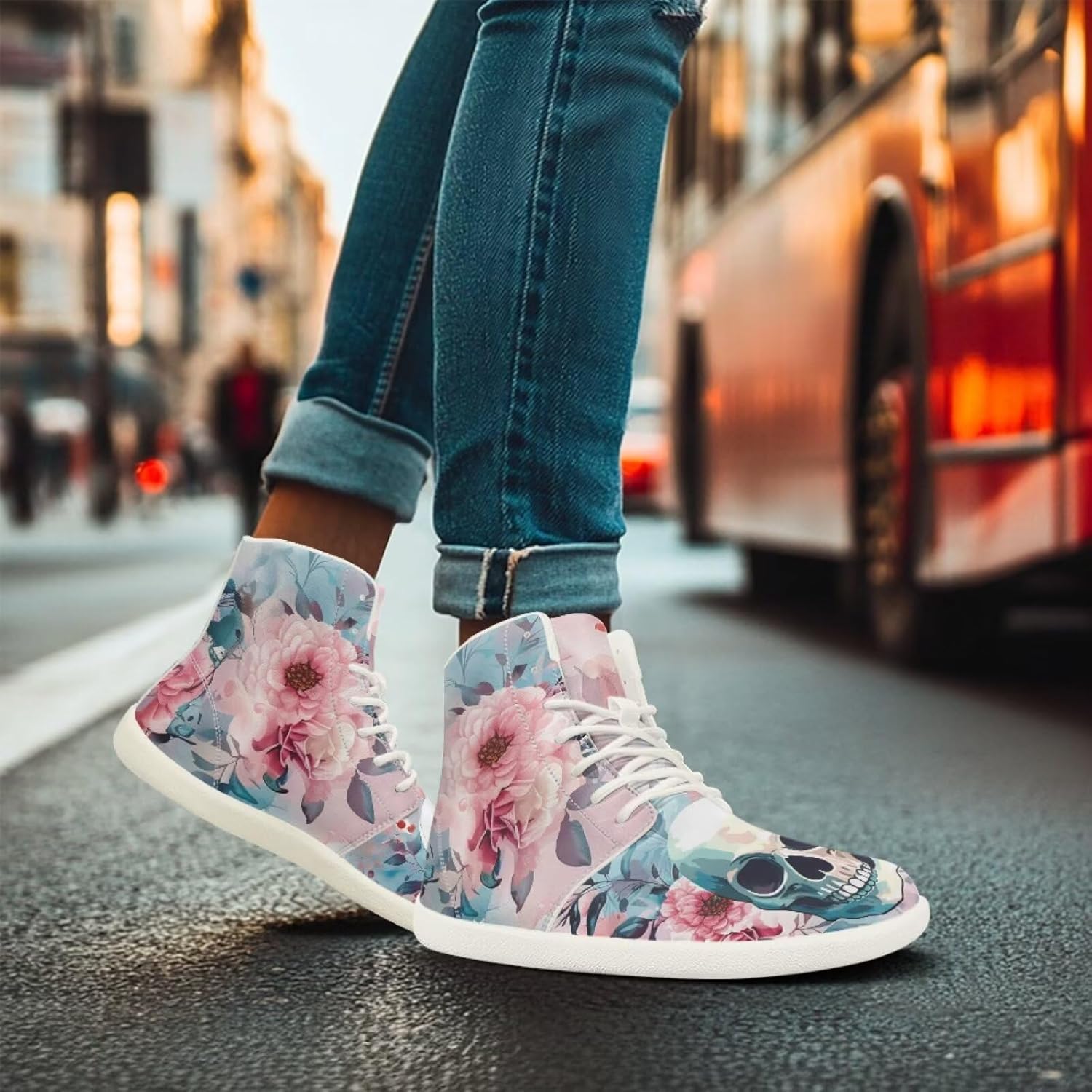 Кроссовки Skull Barefoot для женщин и мужчин с нулевым перепадом, для трейл-раннинга, широким носком и минималистичным дизайном Getelinseng, Sugar Skull Flower Printed — фото 3