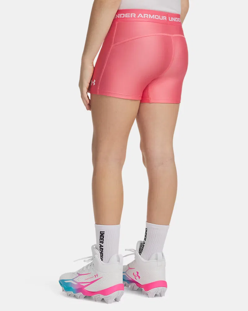 Детские спортивные шорты 7,6 см (внутренний шов) быстросохнущие HeatGear Shorty UnderArmour, Bittersweet Pink/White — фото 2
