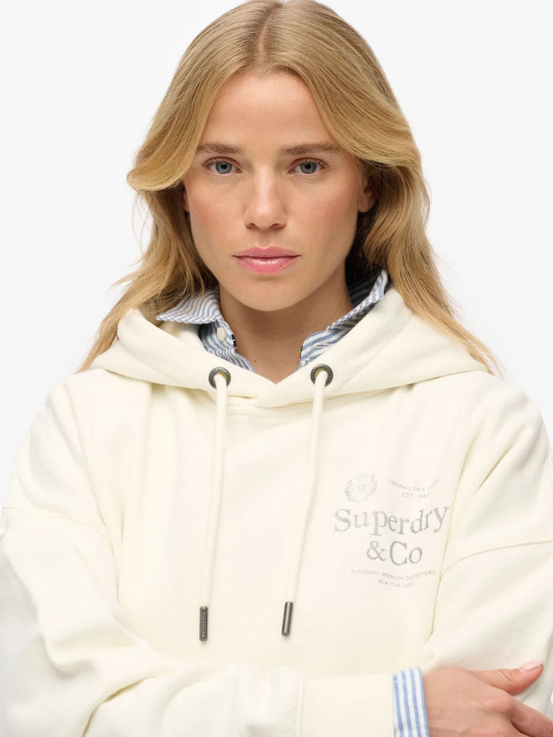 Худи оверсайз Superdry Luxe Casual Relaxed, кремовый — фото 3