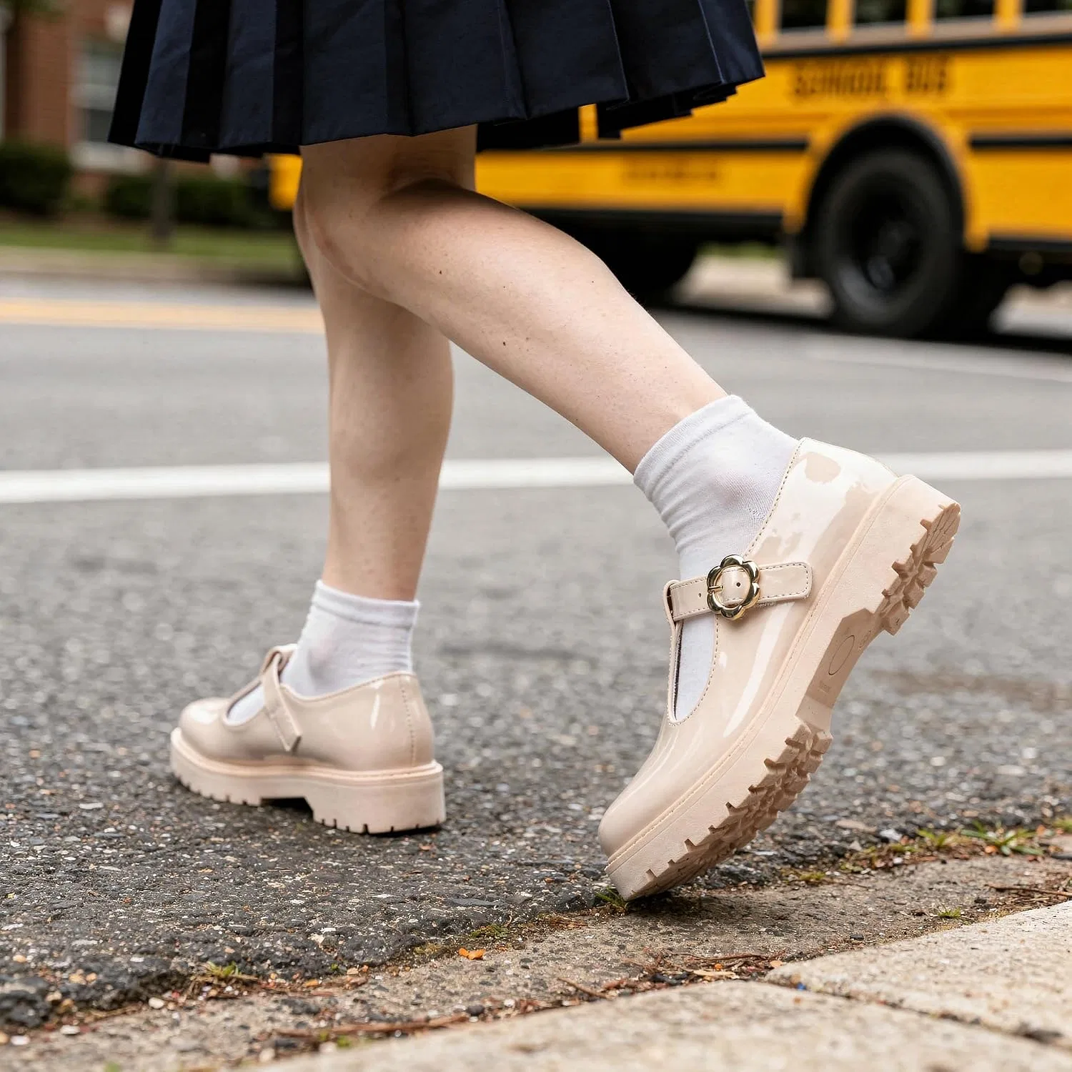 Детские туфли для девочек на платформе Mary Janes MIXIN, Beige — фото 2