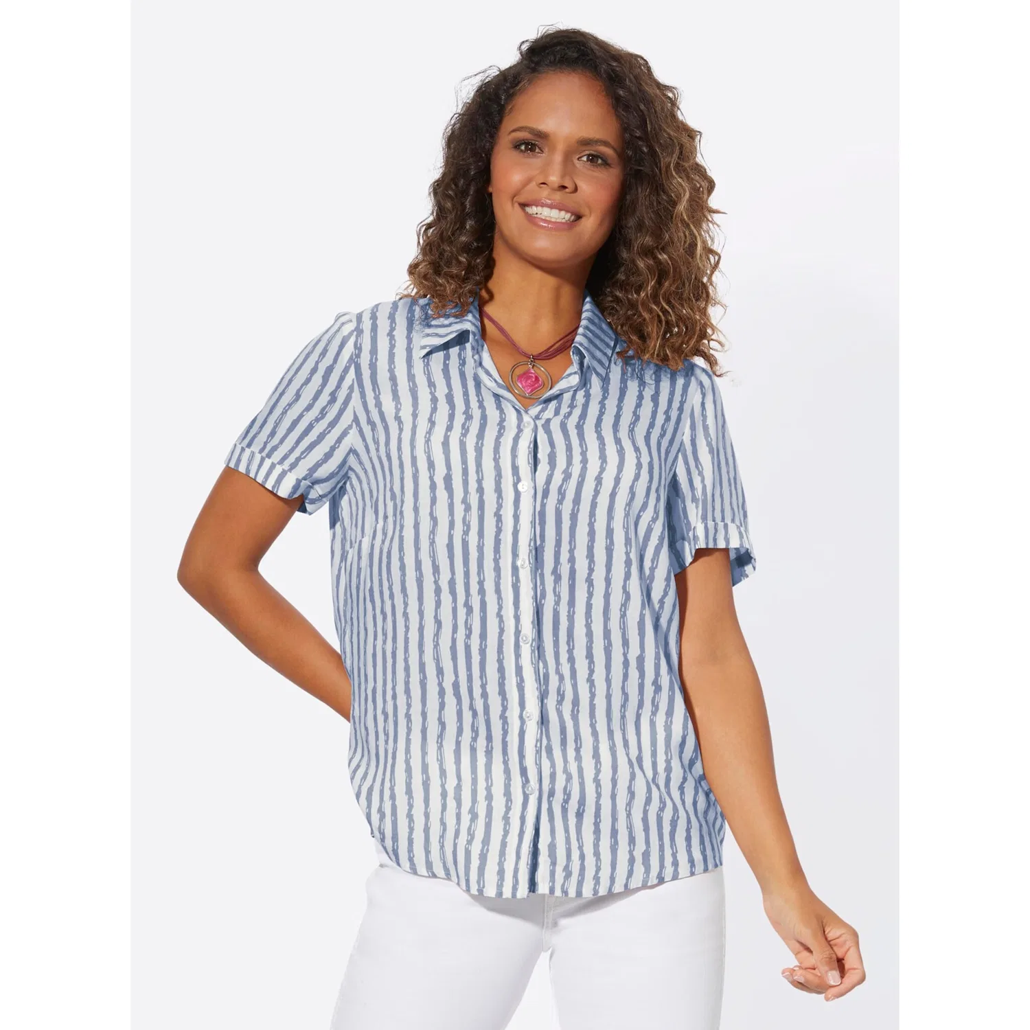 Женская блуза с полосатым принтом Casual Looks, Taubenblau-Ecru Striped