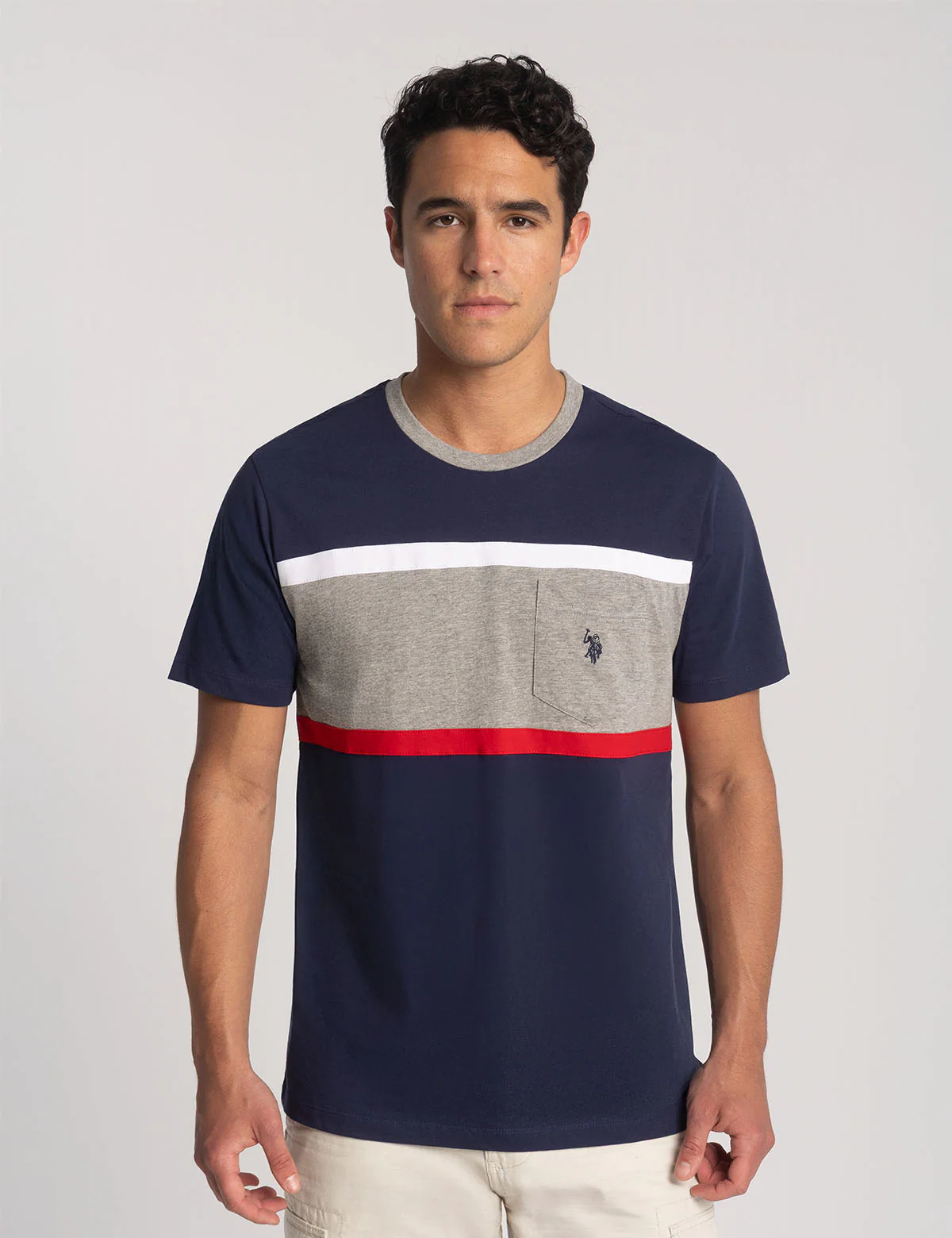 

Футболка U.S. Polo Assn Color Block Ringer Crew Pocket, темно-синий