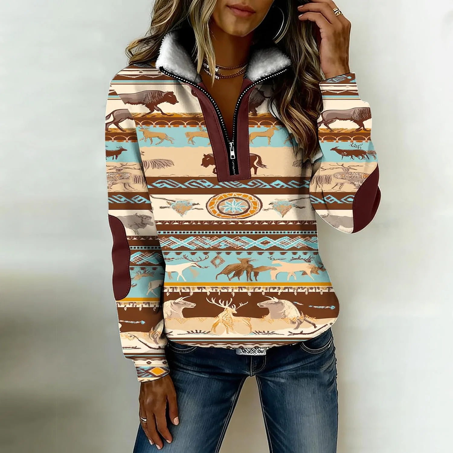 Женский свитшот с принтом Western Aztec Print, мультиколор — фото 3