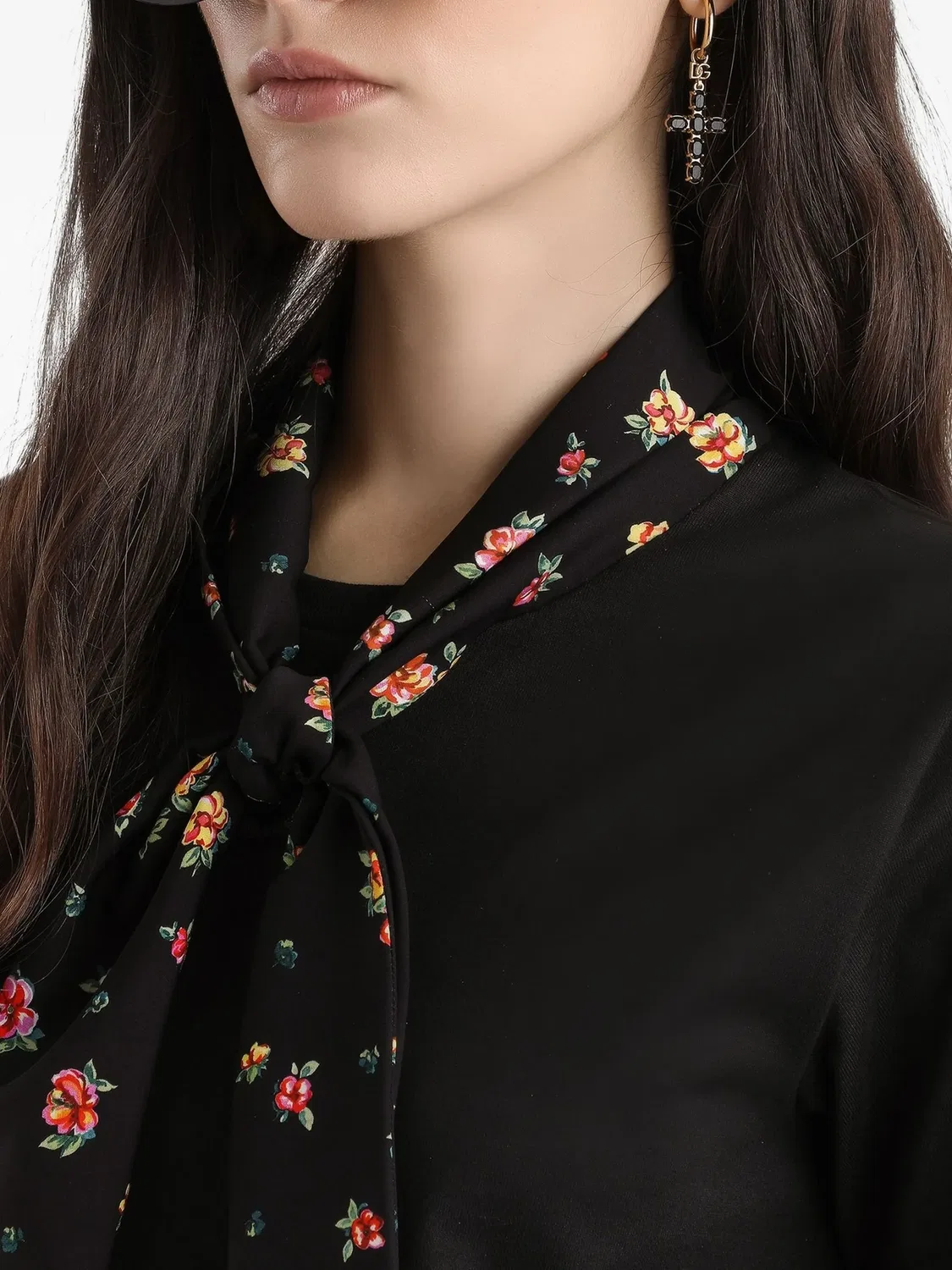 Футболка с цветочным принтом и шарфом Dolce & Gabbana, черный — фото 4