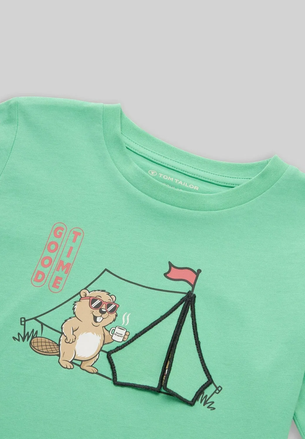 Футболка с длинными рукавами (T-shirt langarmshirt mit biber-print) Tom Tailor, Leafy Green — фото 3