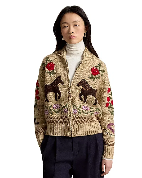 Женский свитер с шальным воротником Intarsa knit shawl cardigan sweater Ralph Lauren, Classic Tan