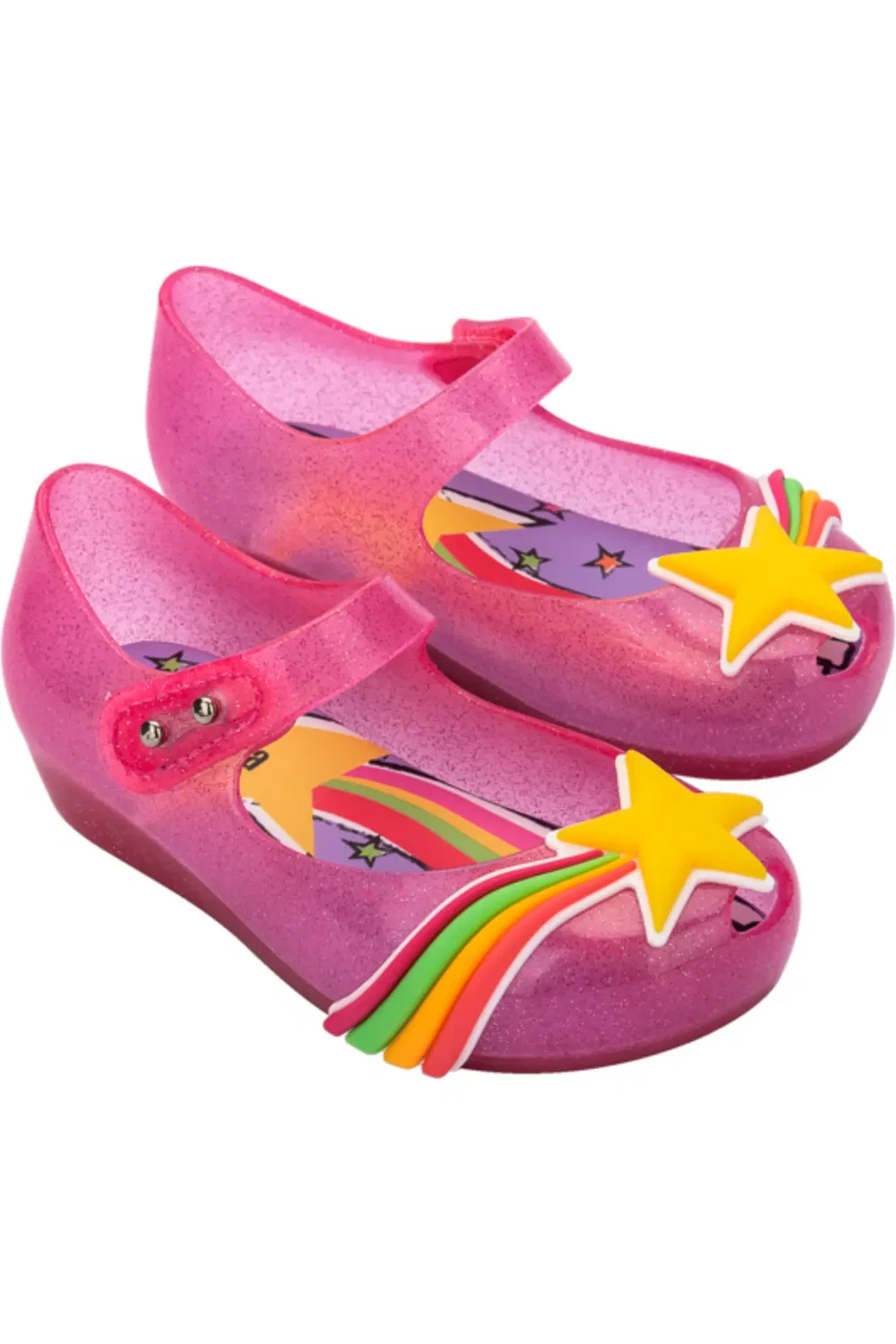 Детские туфли Мэри Джейн с регулируемым ремешком Mini Melissa Ultragirl Colors, Glitter Pink/Yellow