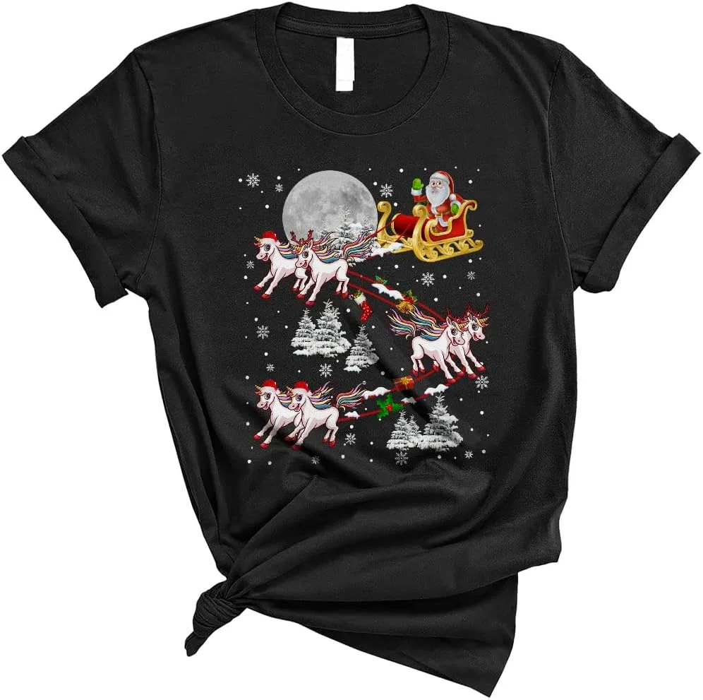 Футболка с принтом Santa Riding Unicorn, Black
