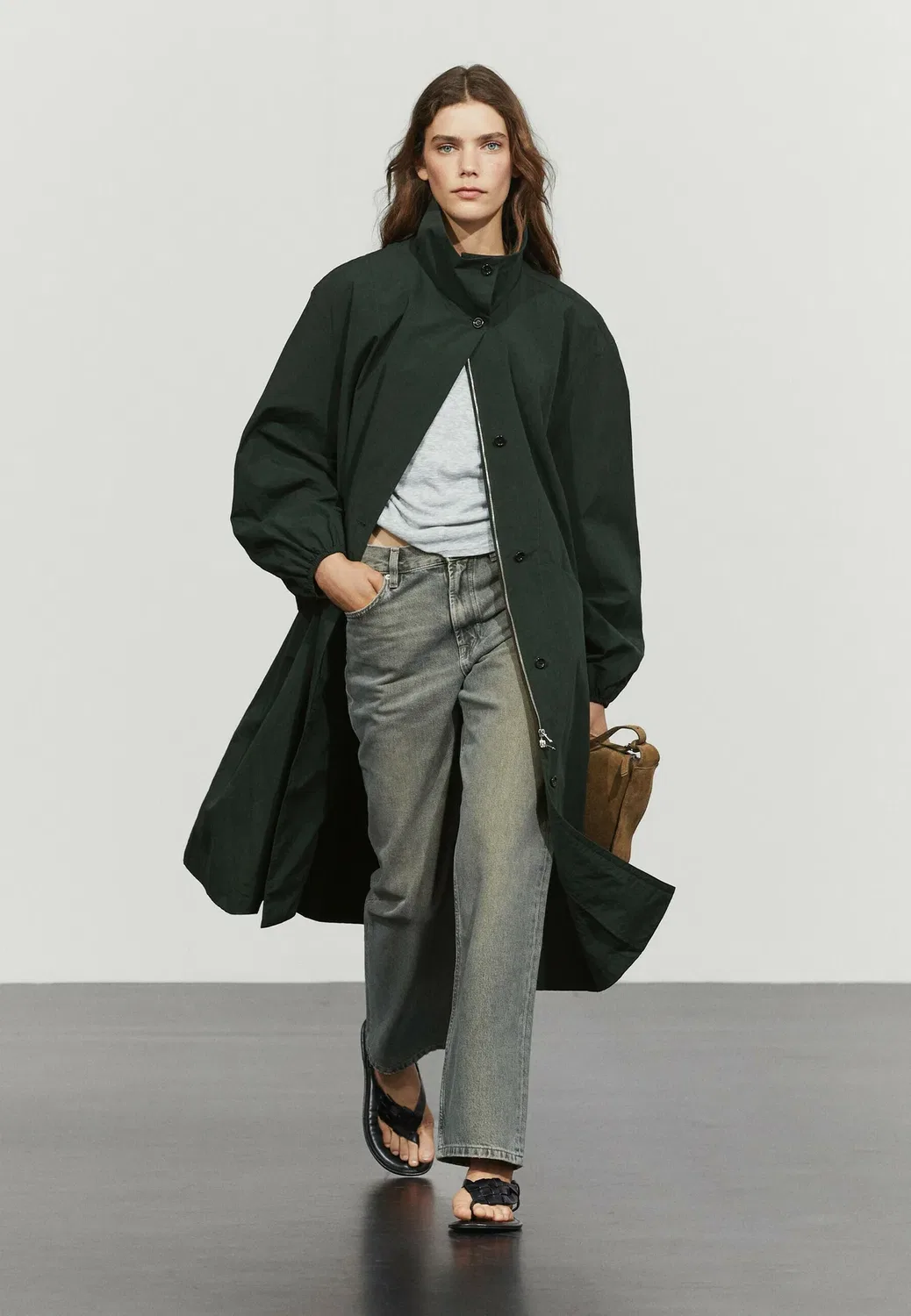 Длинная техническая парка - парка Massimo Dutti, Green — фото 2