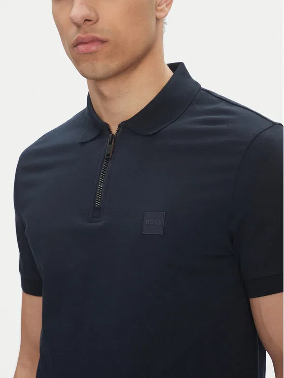 Поло slim fit Passerzip Boss, темно-синий — фото 4