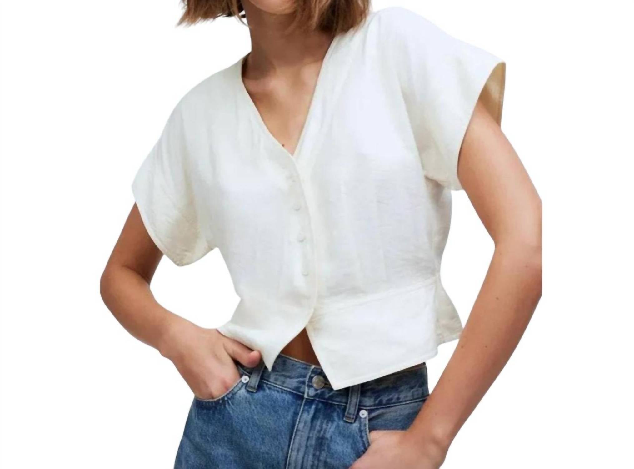 

Плиссированный топ с короткими рукавами цвета лимонный крем Madewell, цвет lemon cream
