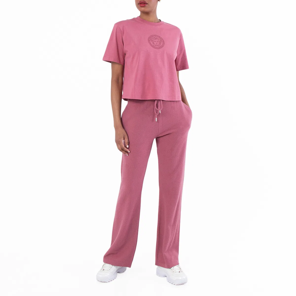Футболка укороченная с принтом Medusa Cotton Crop T-Shirt Versace, Strawberry Jam — фото 3