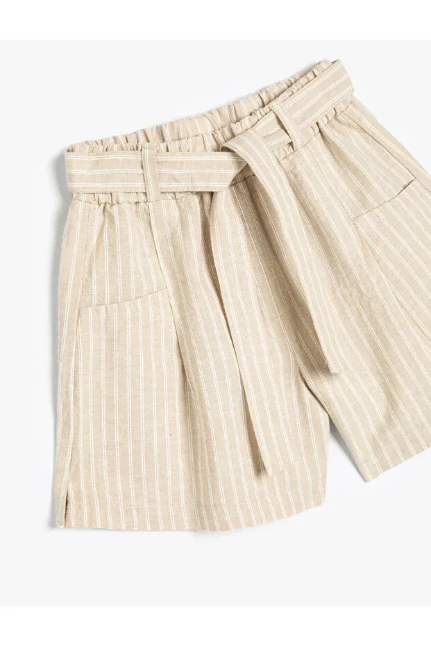 Детские шорты для девочек льняные с эластичным поясом Koton, Ekru Striped — фото 3