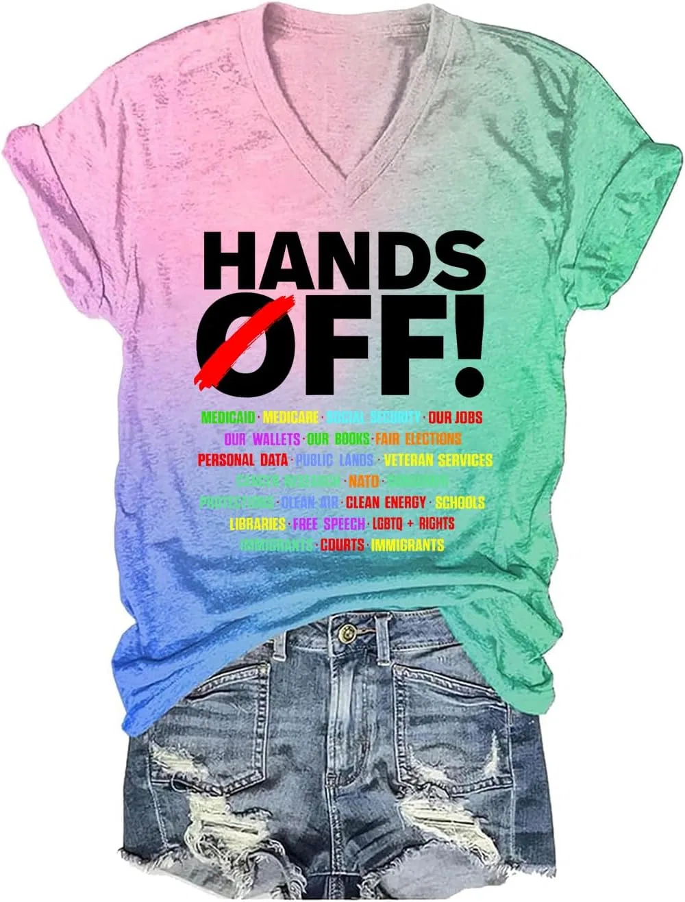 Футболка с принтом Hands Off, V-образный вырез, Black