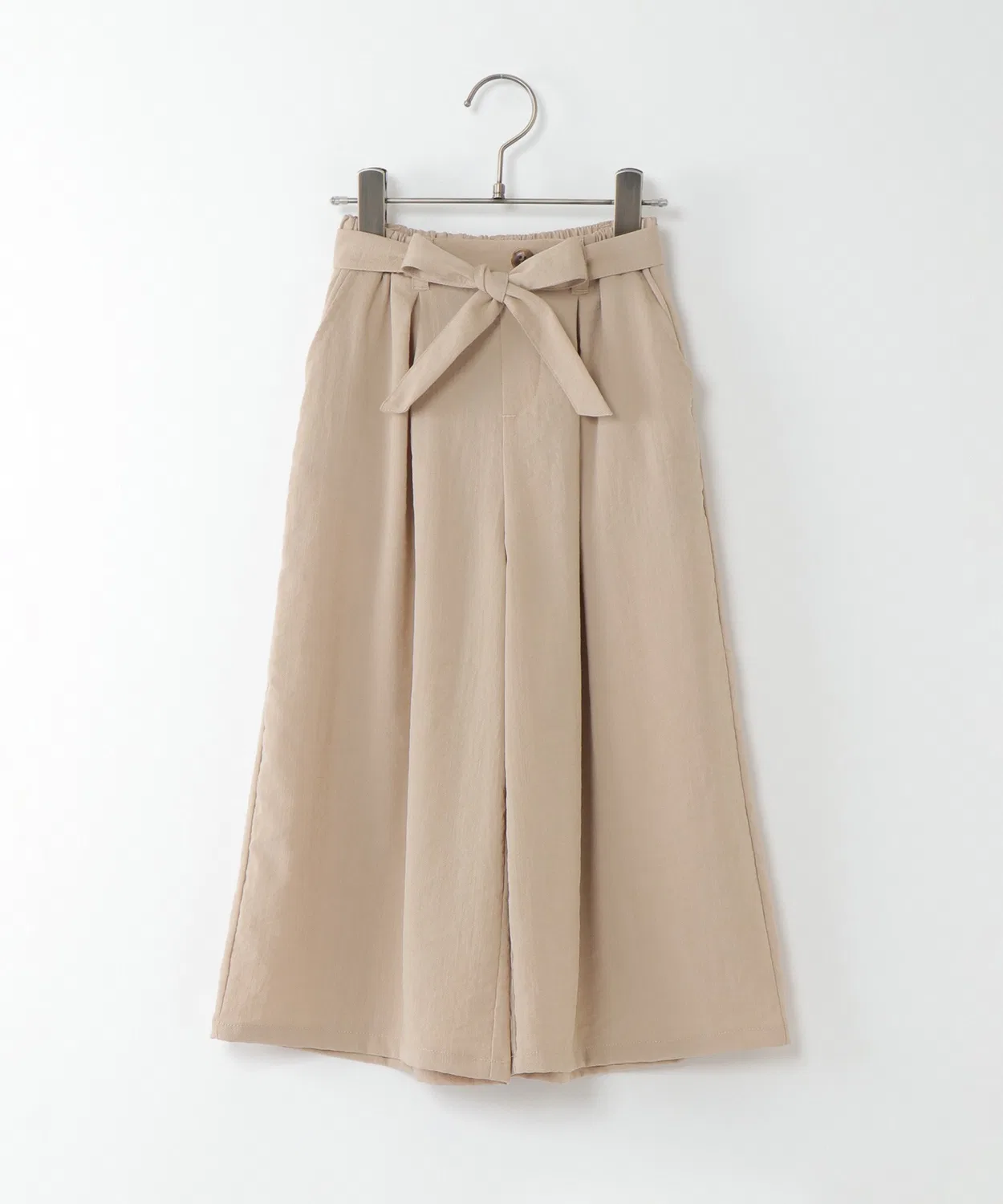 Детские брюки свободного кроя с съемным поясом-бантом, модель Ribbon Belt Slab Wide Pants, ikka, Beige