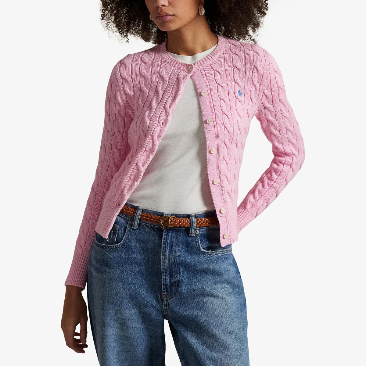 Фирменный кардиган из хлопка крупной вязки Polo Ralph Lauren, розовый — фото 3