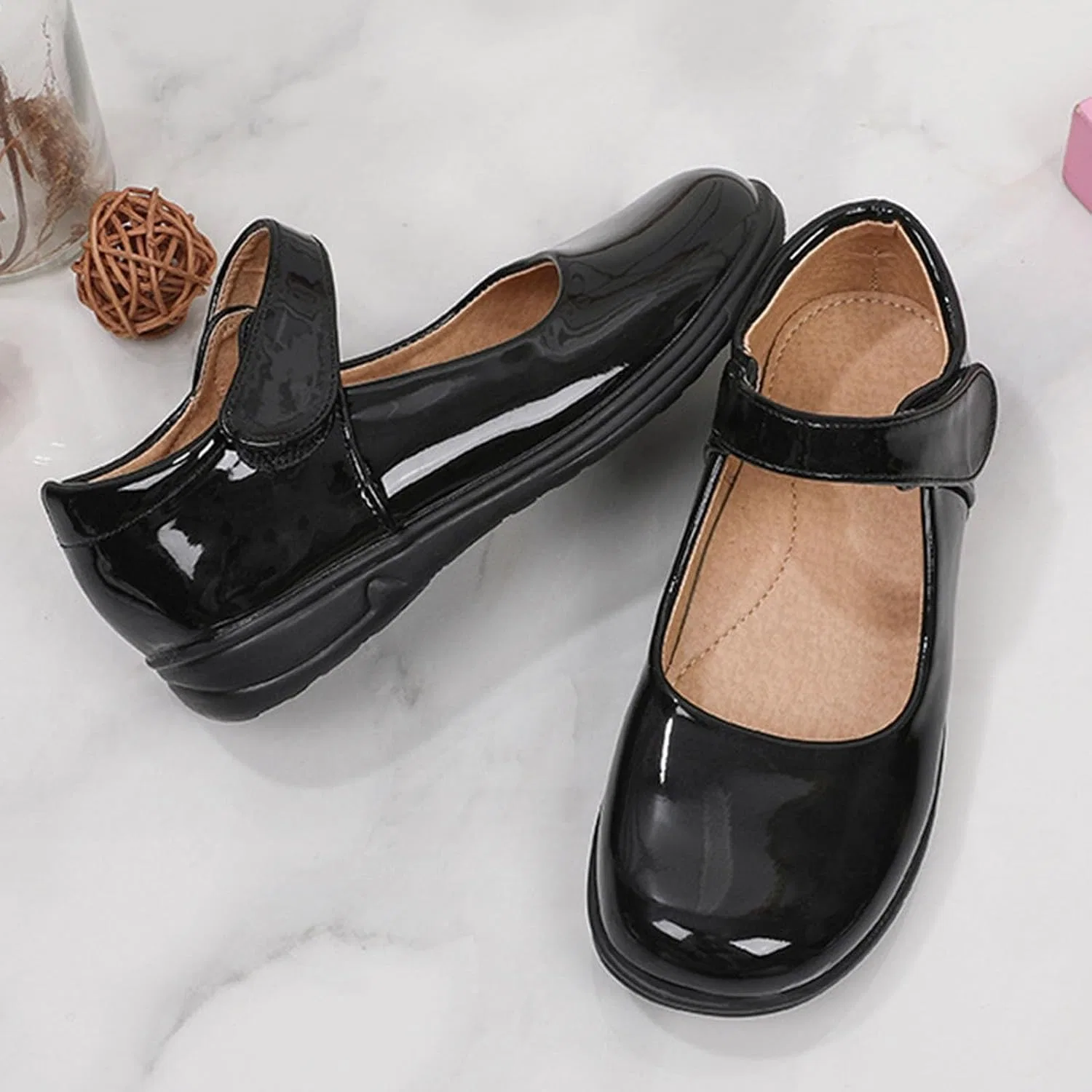 Детские балетки для девочек с блестками Mary Jane Flat, Black — фото 4