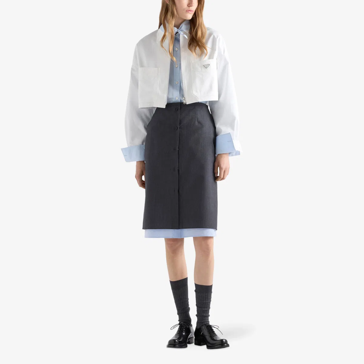 Хлопковый блузон-куртка чинос Prada, белый — фото 2