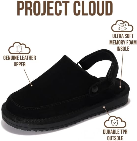 Сабо Project Cloud Kids из натуральной кожи с задним ремешком - с эффектом памяти и легкие сандалии для мальчиков и девочек с регулируемыми ремешками - противоскользящие сабо для детей (Little Goldstar), черный — фото 2