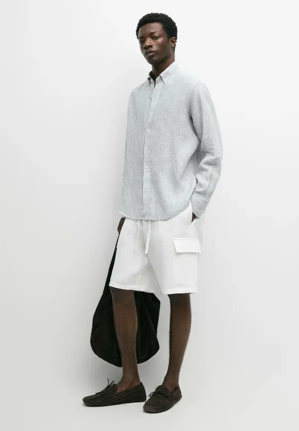Рубашка из льна, Striped, Massimo Dutti, Light blue, светло-голубой — фото 2