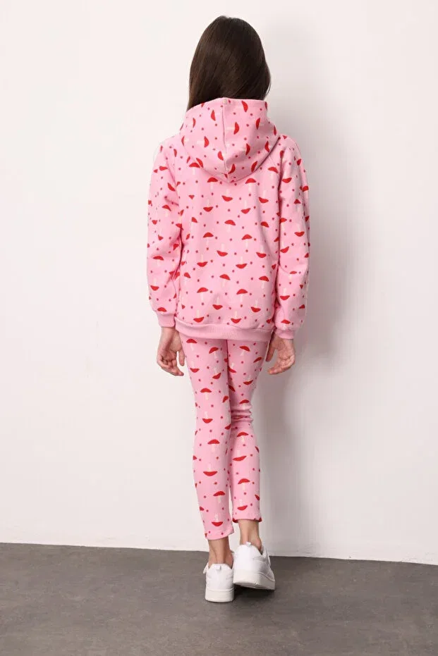 Детский спортивный костюм для девочек с принтом Pink Patterned Hooded Girls' Tracksuit Set - nell Le Mabelle, Pink — фото 4