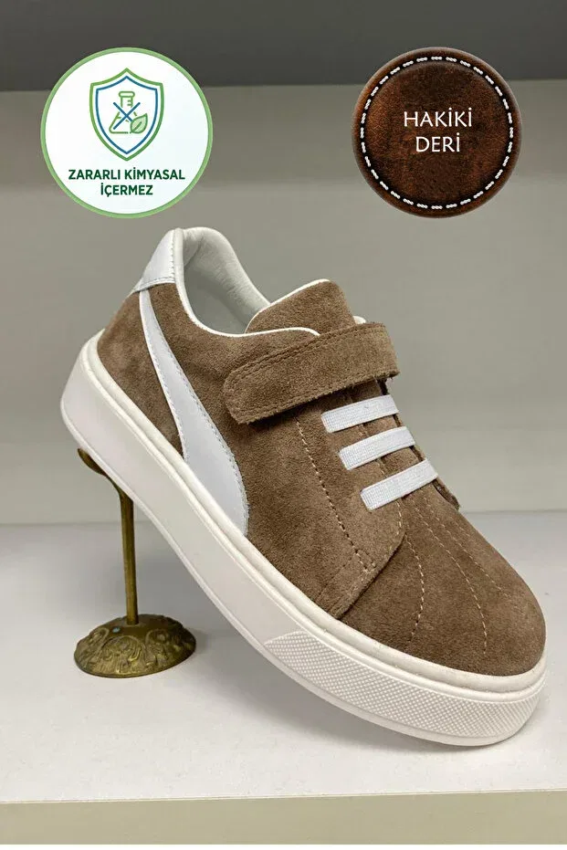 Детские туфли для мальчиков на липучке Şenler Bebe World Kids, Sand Suede Leather White