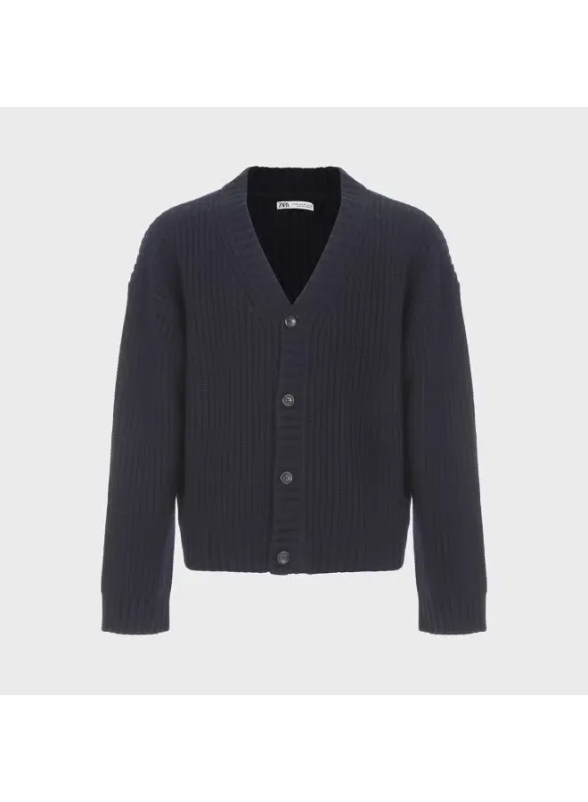 Кардиган с длинным рукавом и V-образным вырезом Zara, темно-синий — фото 2