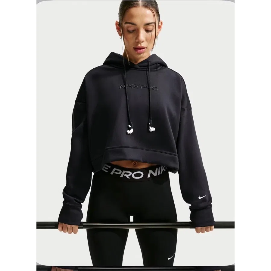 Женский свитшот с капюшоном Nike Pro Therma-Fit Fleece Hoodie, Черный — фото 2