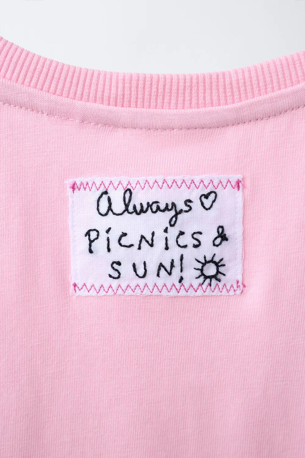 Футболка с фруктовым принтом и вышивкой ZARA, Pink — фото 4