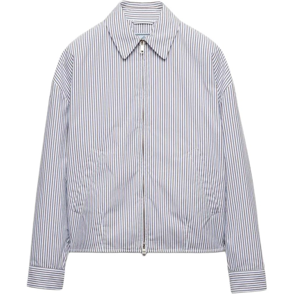 Женский пуховик с полосатым принтом PRADA, Blue White