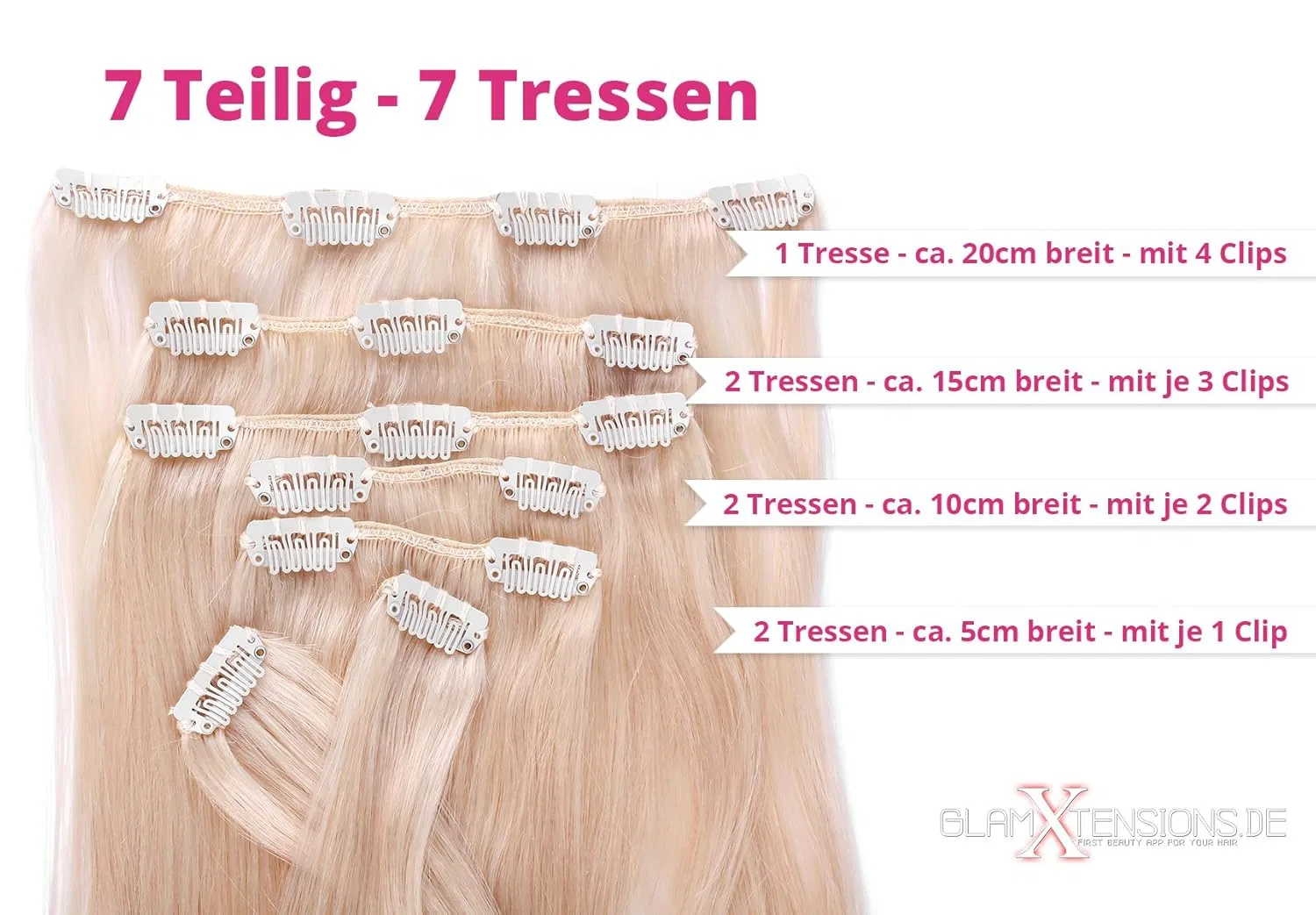 Набор накладных прядей на заколках из натуральных волос Remy Glamxtensions — фото 4