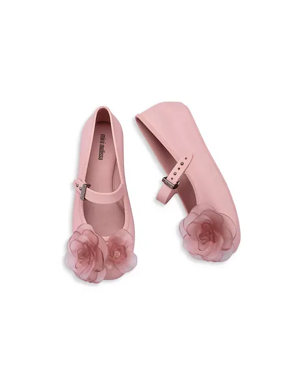 Детские балетки для девочек с цветами Mini Melissa, розовый — фото 3