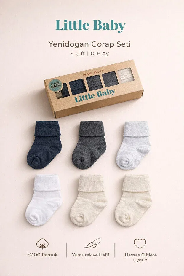 Детские носки для новорожденных хлопковые 6 пар Little Baby, Black