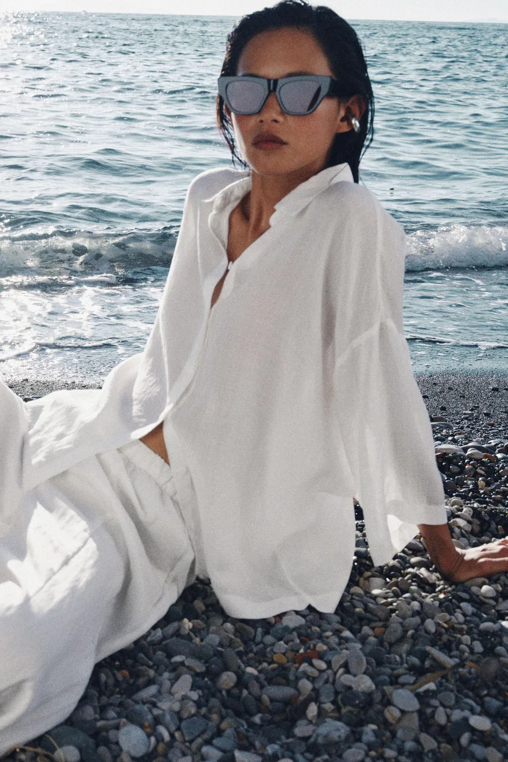 Свободная струящаяся рубашка из коллекции ZW ZARA, White — фото 2