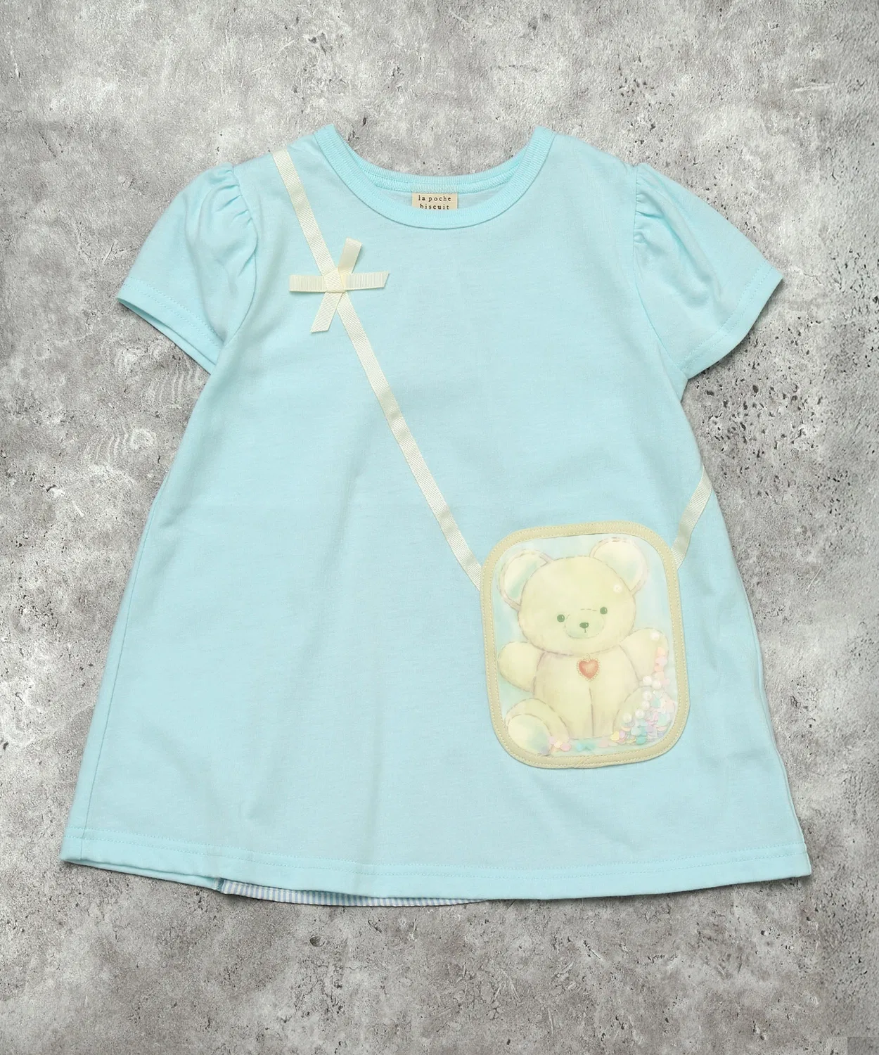 Детская туника для девочек с принтом, модель Bear Pochette, la poche biscuit, Sax Blue