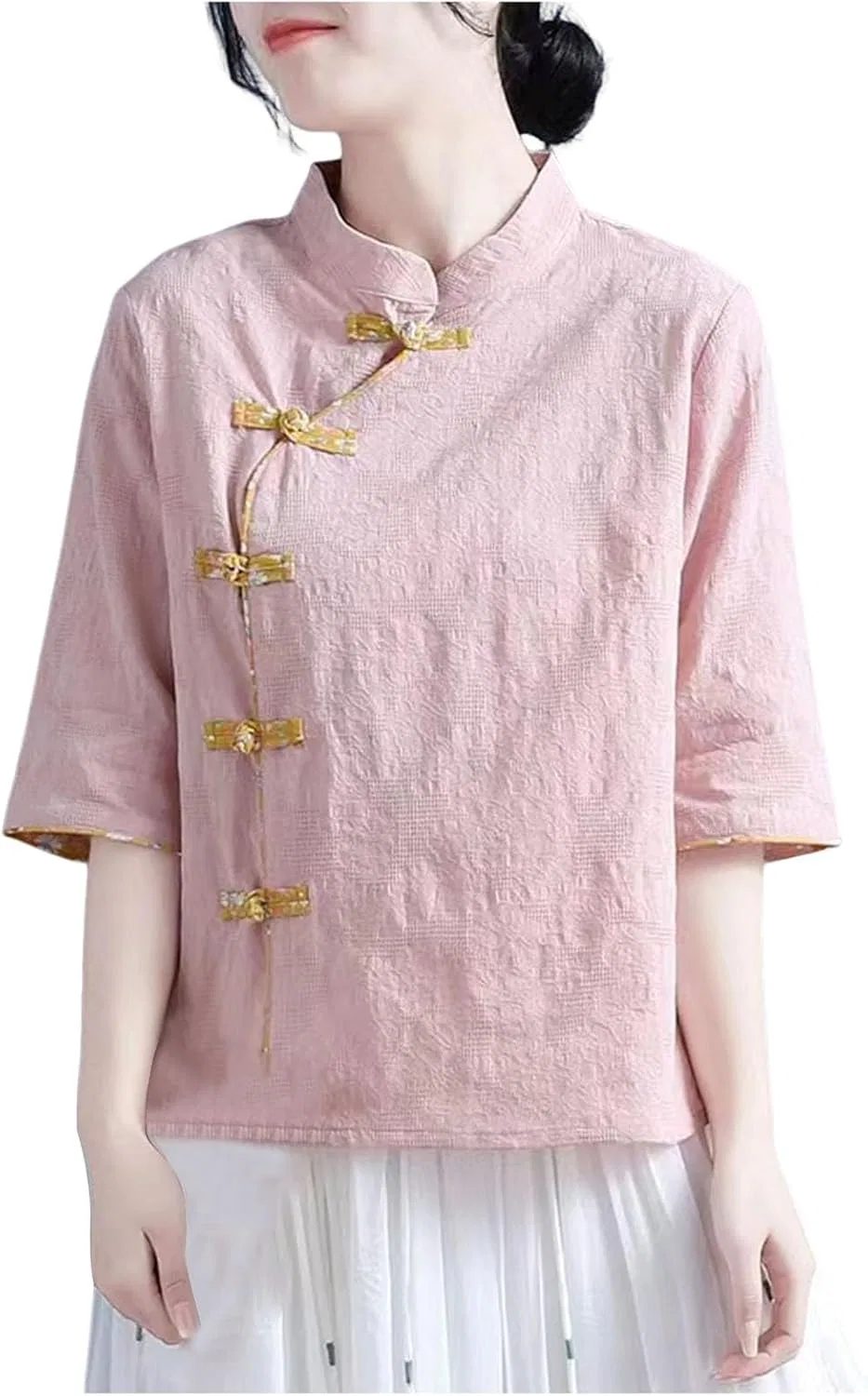 Блуза с воротником, хлопок и лен, Button-Down Shirts, розовый