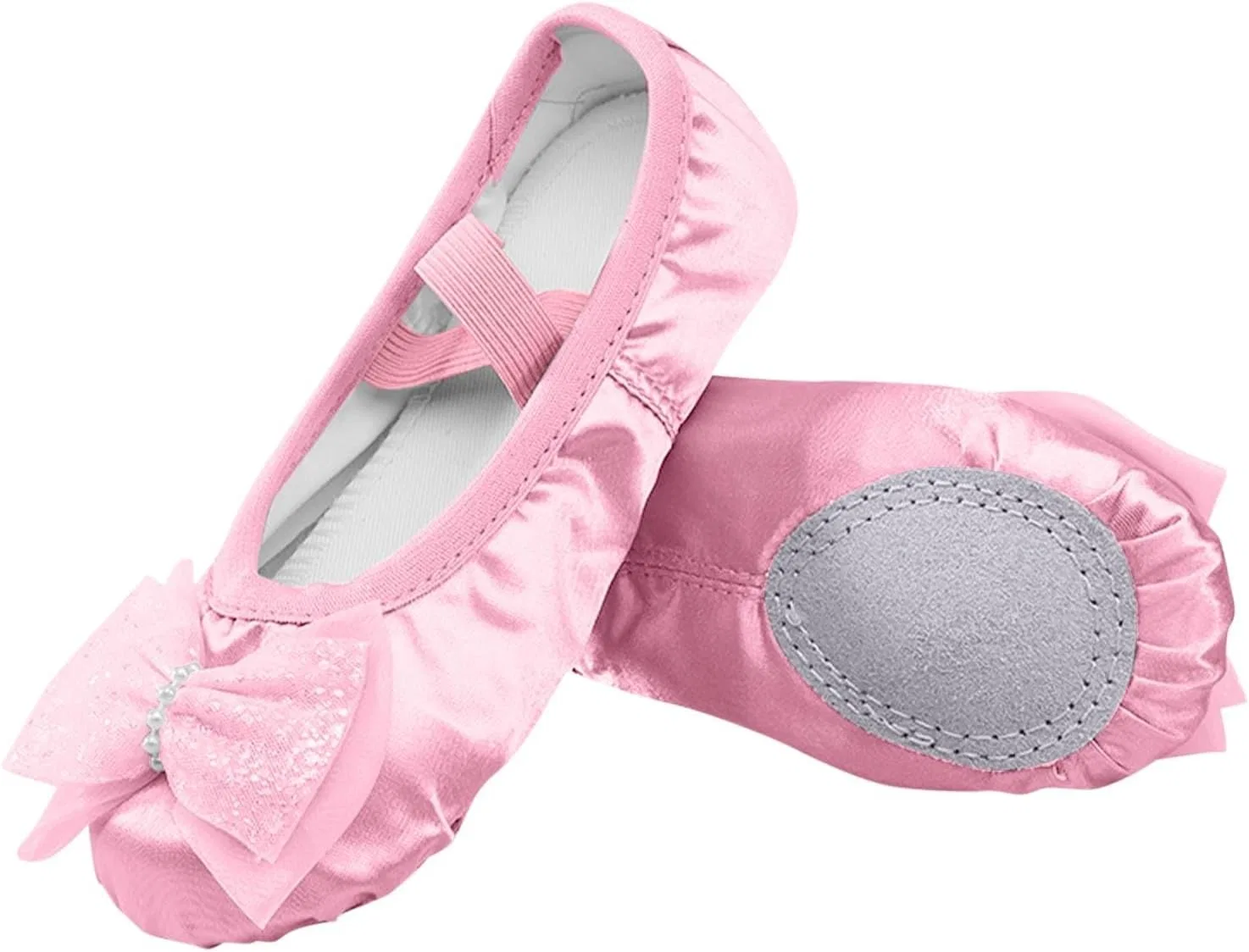 Детские балетки для девочек с бантом из атласа, Pink