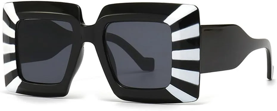 

Крупные солнцезащитные очки в винтажном стиле с полосками, контрастными оттенками, защита от УФ-излучения UV400 TYUVIVO, Black White Grey