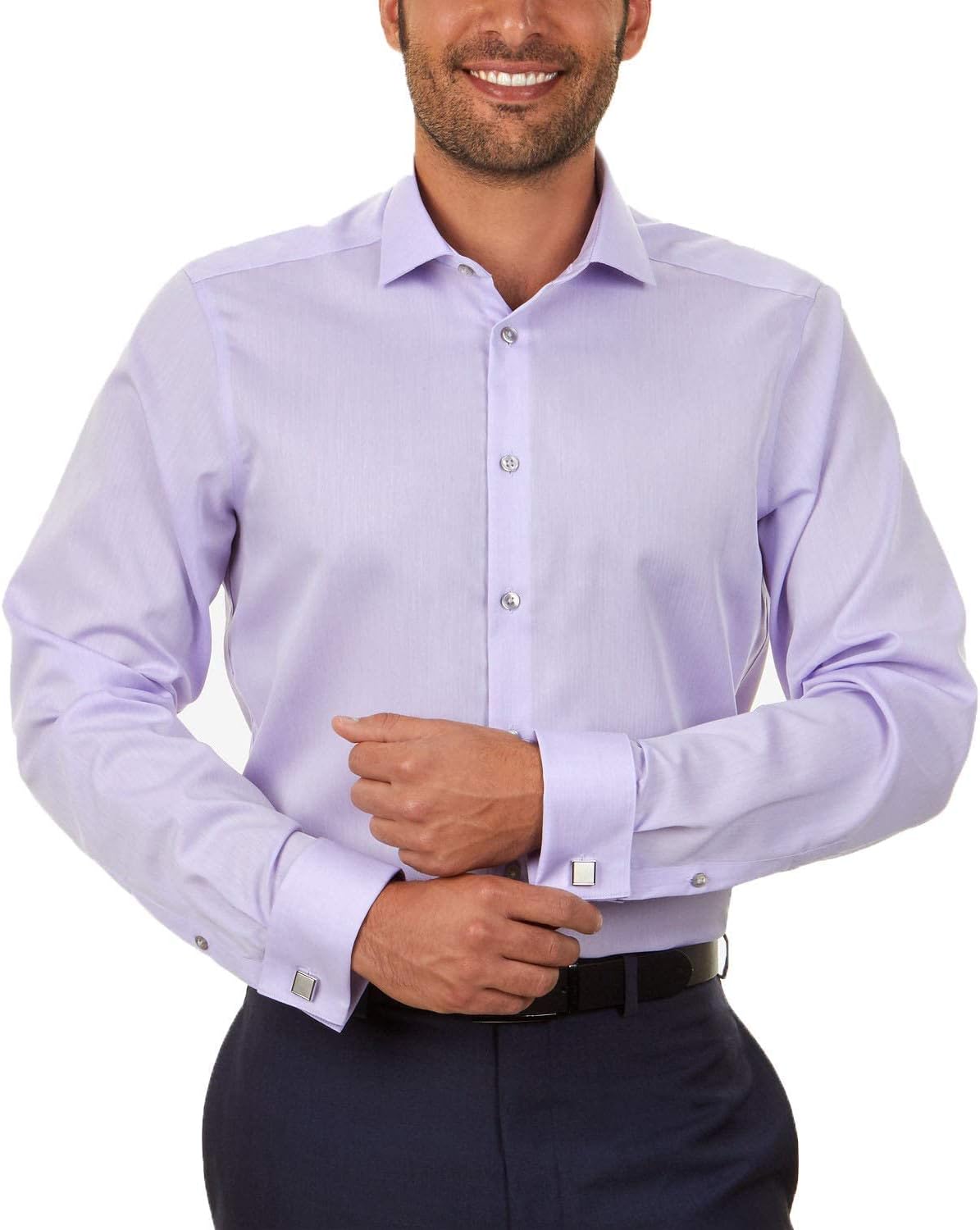 

Мужская рубашка Calvin Klein Slim Fit с французскими манжетами, не требующими глажки, с узором «елочка», Lilac