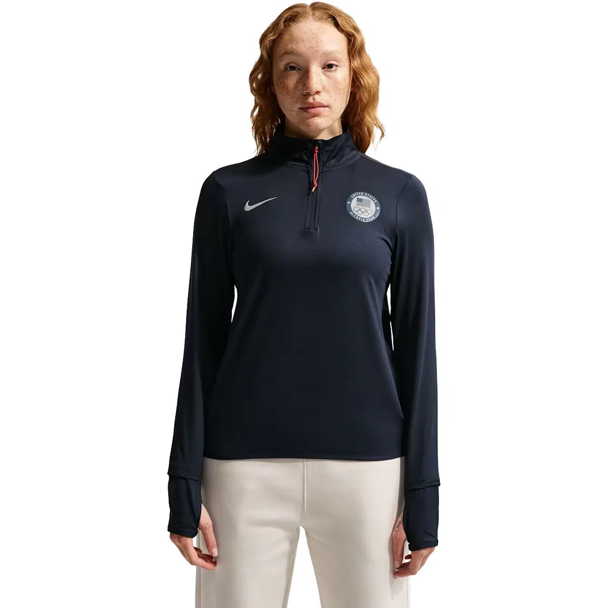 Женская топ с длинным рукавом Team USA Swift Element 1/4-Zip Top Nike, Obsidian/Reflective Silv