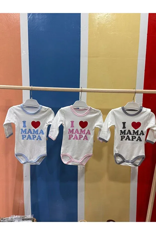 Детское боди с длинным рукавом Bady mama papa printed body Miniloppoo, Pink — фото 2