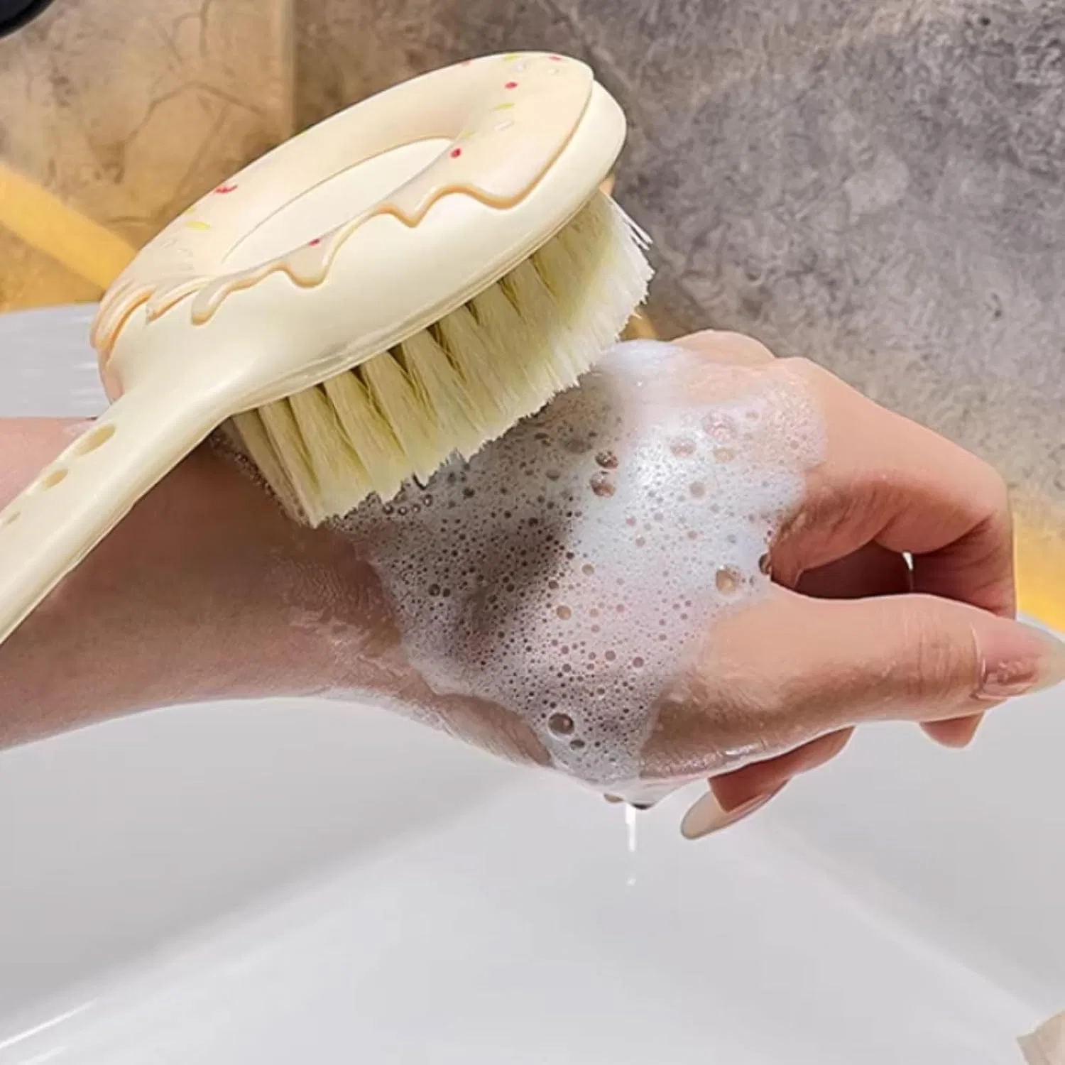 Щетка для тела с длинной ручкой, настенная, ZXCMY, 2 шт, Beige — фото 4