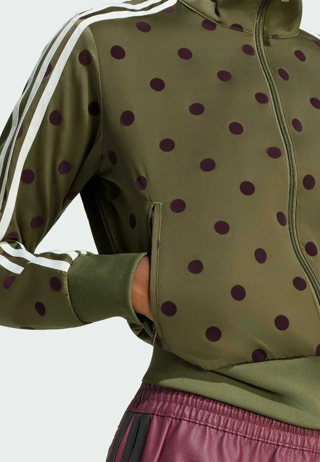 Атласная толстовка в горошек на молнии Adidas Originals, Olive Strata — фото 4