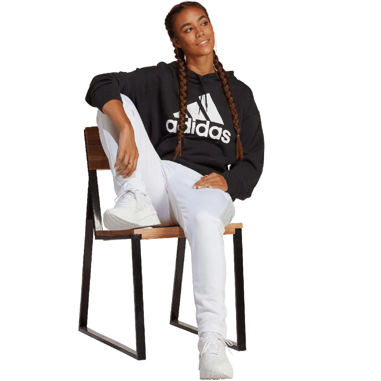 Женское оверсайз худи с капюшоном и большим логотипом adidas Essentials Big Logo Oversized French Terry Hoodie, Adidas, Цвет Schwarz — фото 4